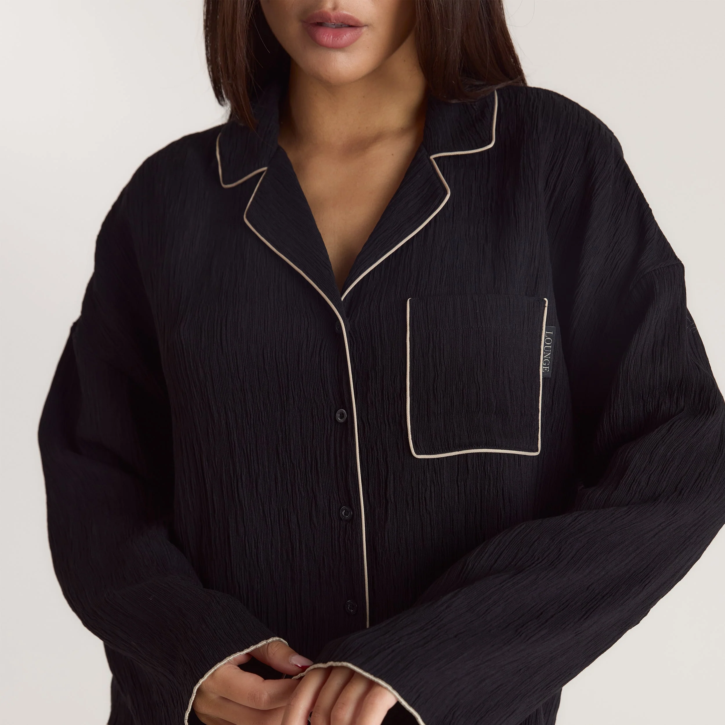 Crinkle Pajama Shirt - Black