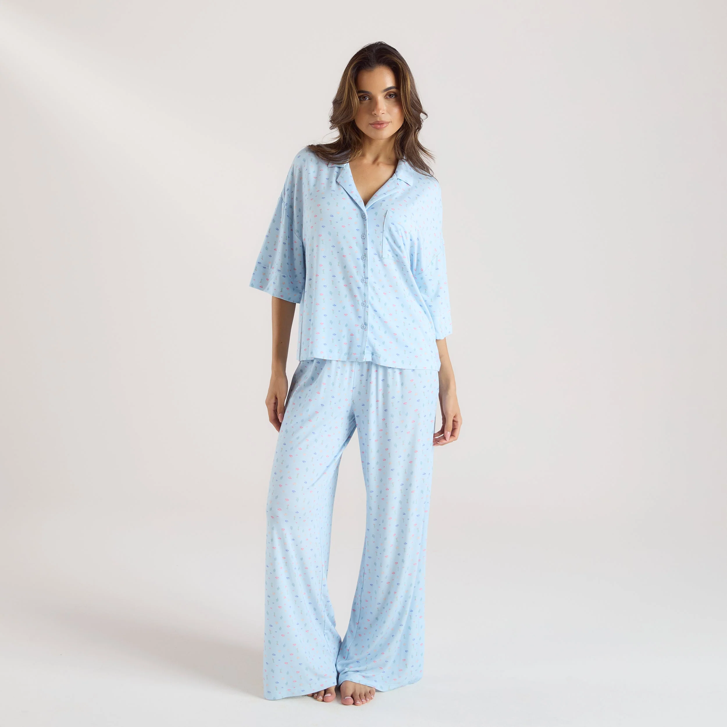 Modal Short Sleeve Pajama Shirt - Blue Floral