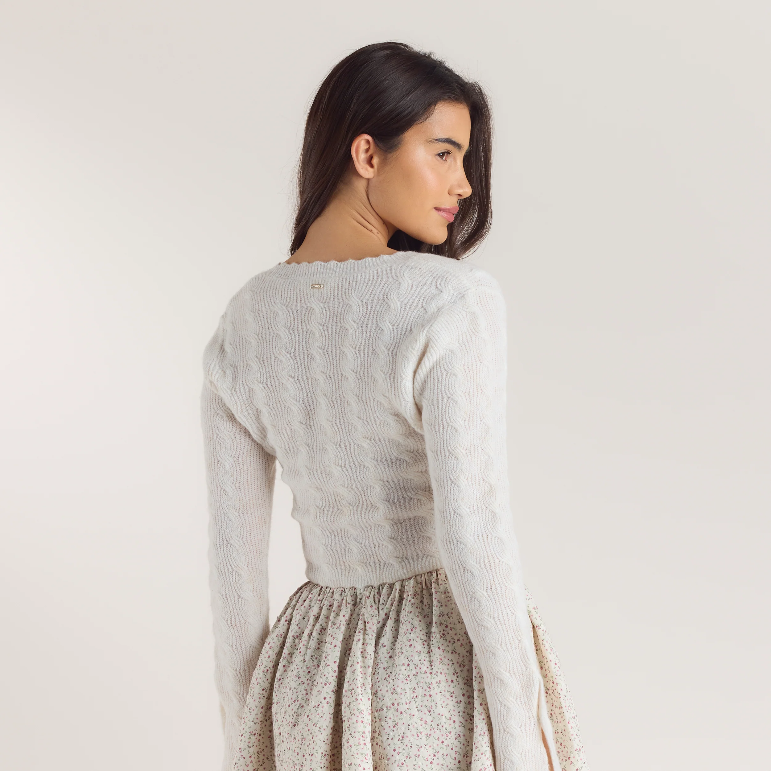 Fluted Sleeve Knitted Cardigan - Cream