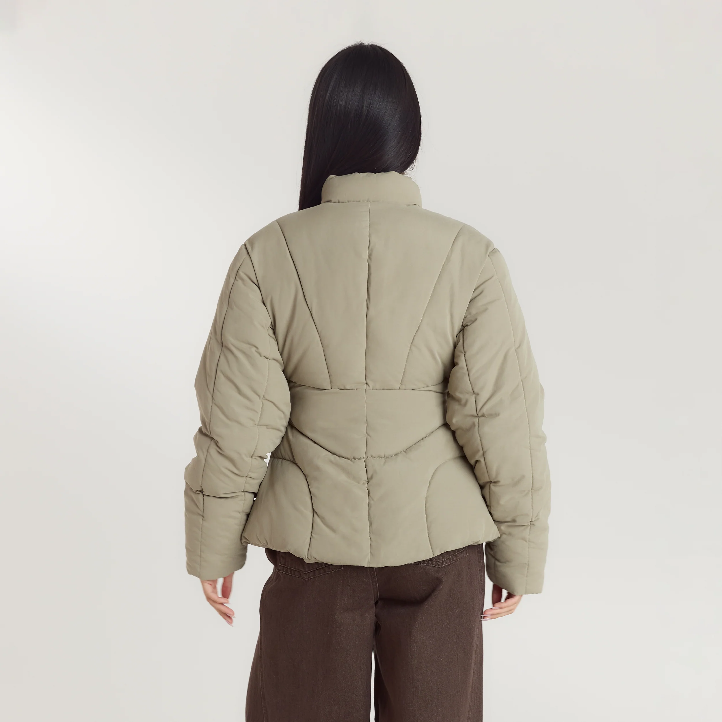 Cinched Puffer Coat - Thyme