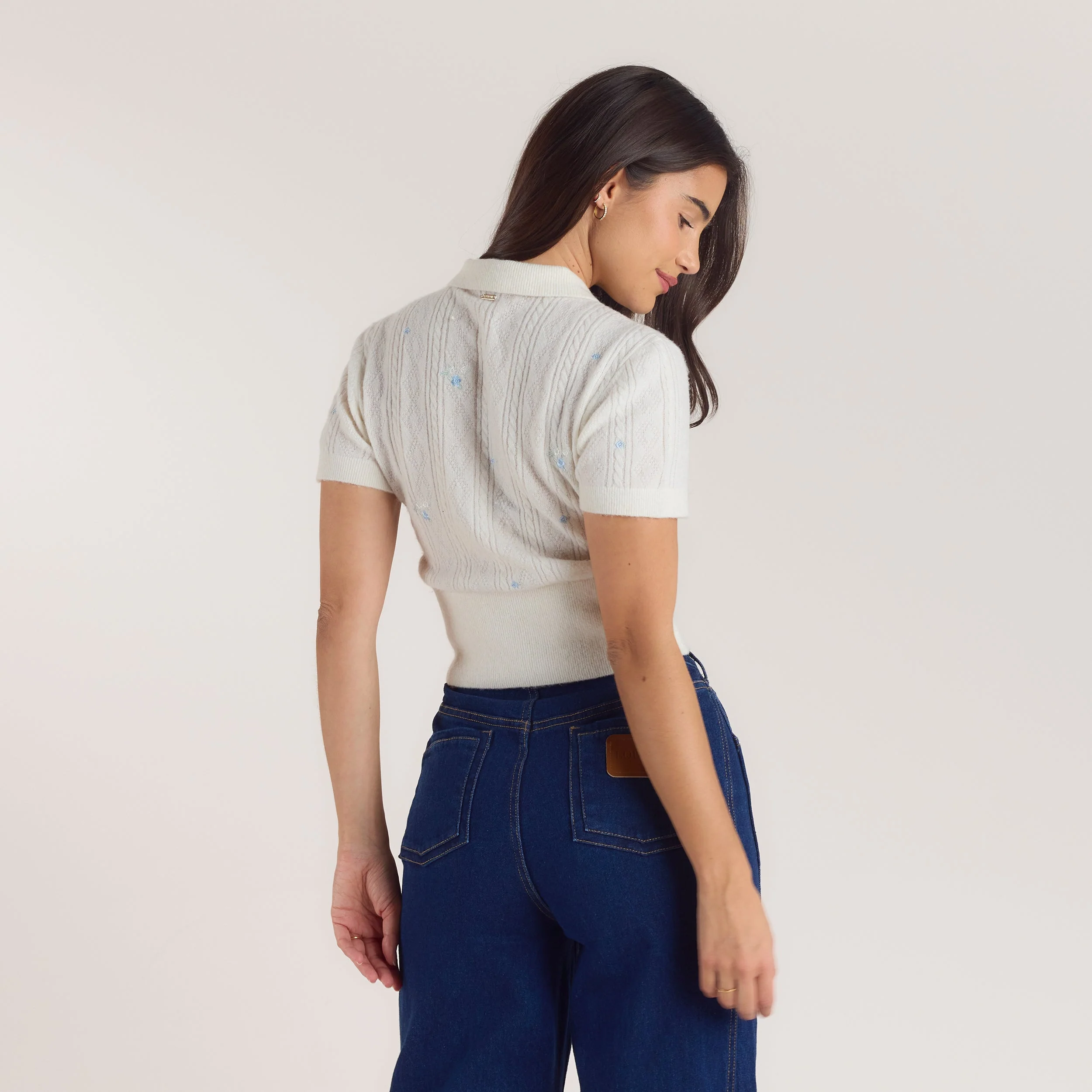 Embroidered Knitted Top - Cream