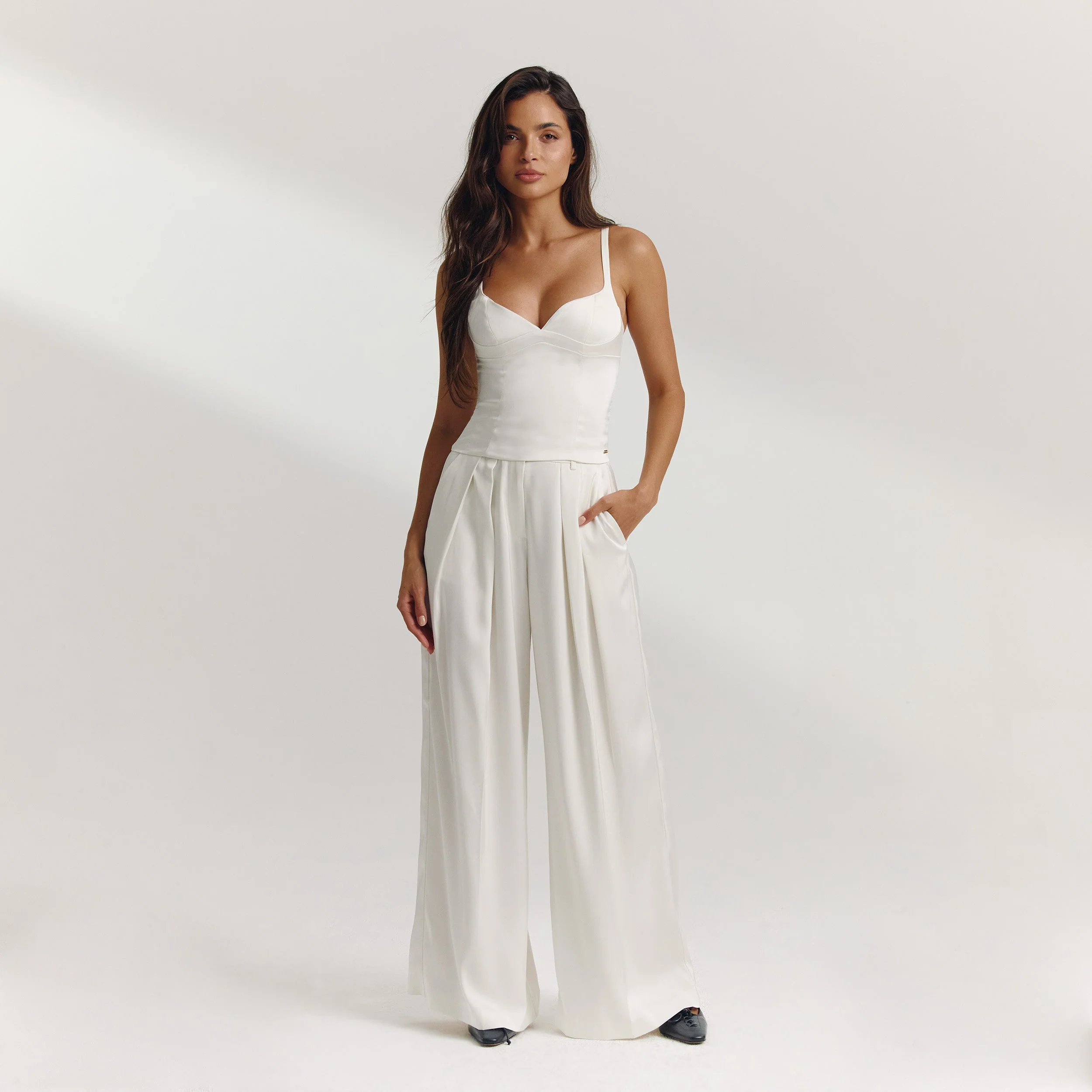 Satin Wide-Leg Pants - Off White