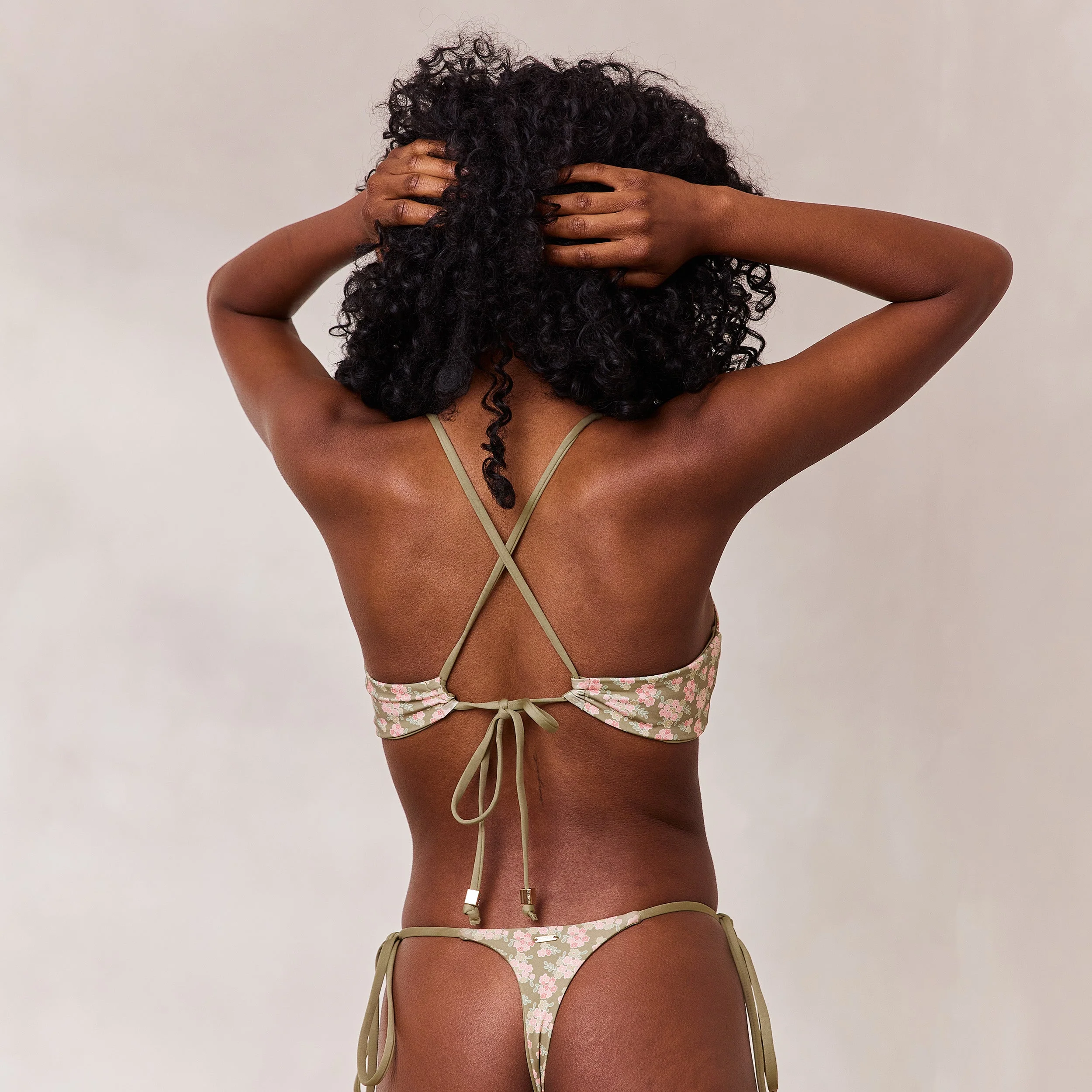 Reversible Bralette Bikini Top - Green/Floral