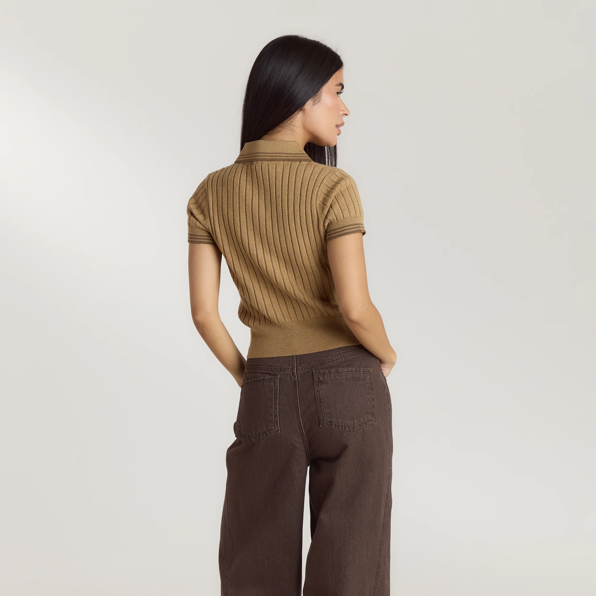 Knitted Polo Top - Tan
