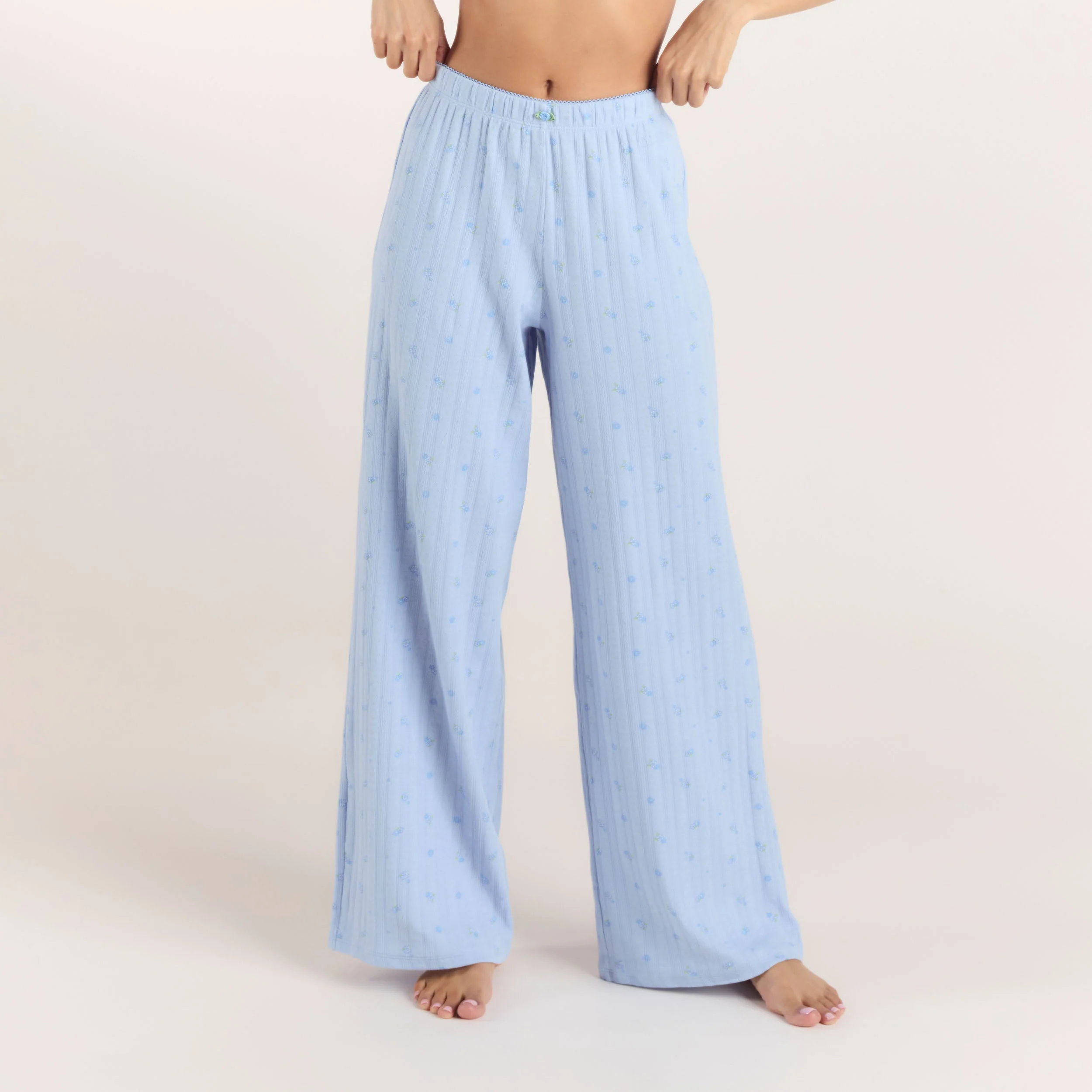 Pointelle Pajama Pants - Blue Floral