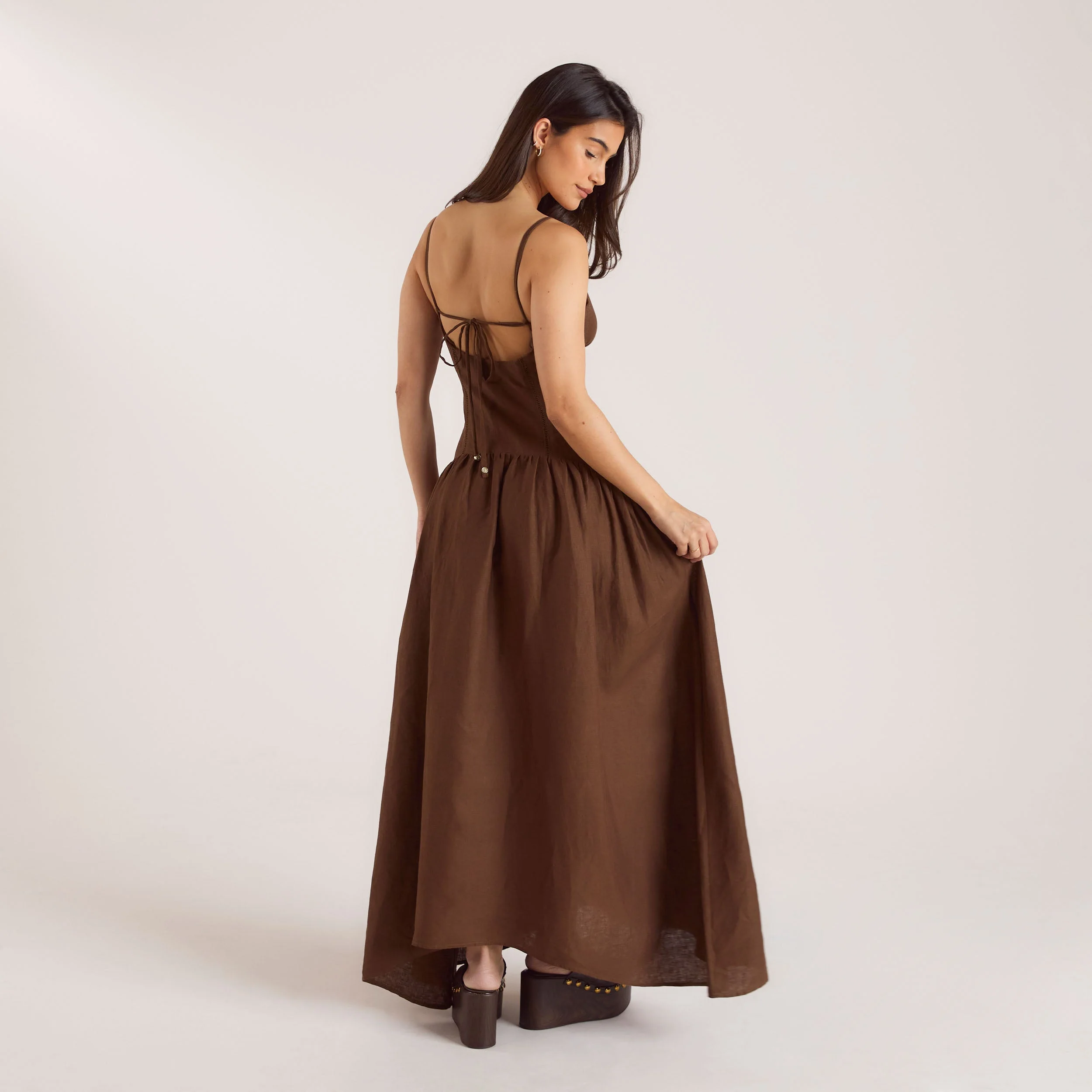 Drop-Waist Linen Maxi Dress - Chocolate