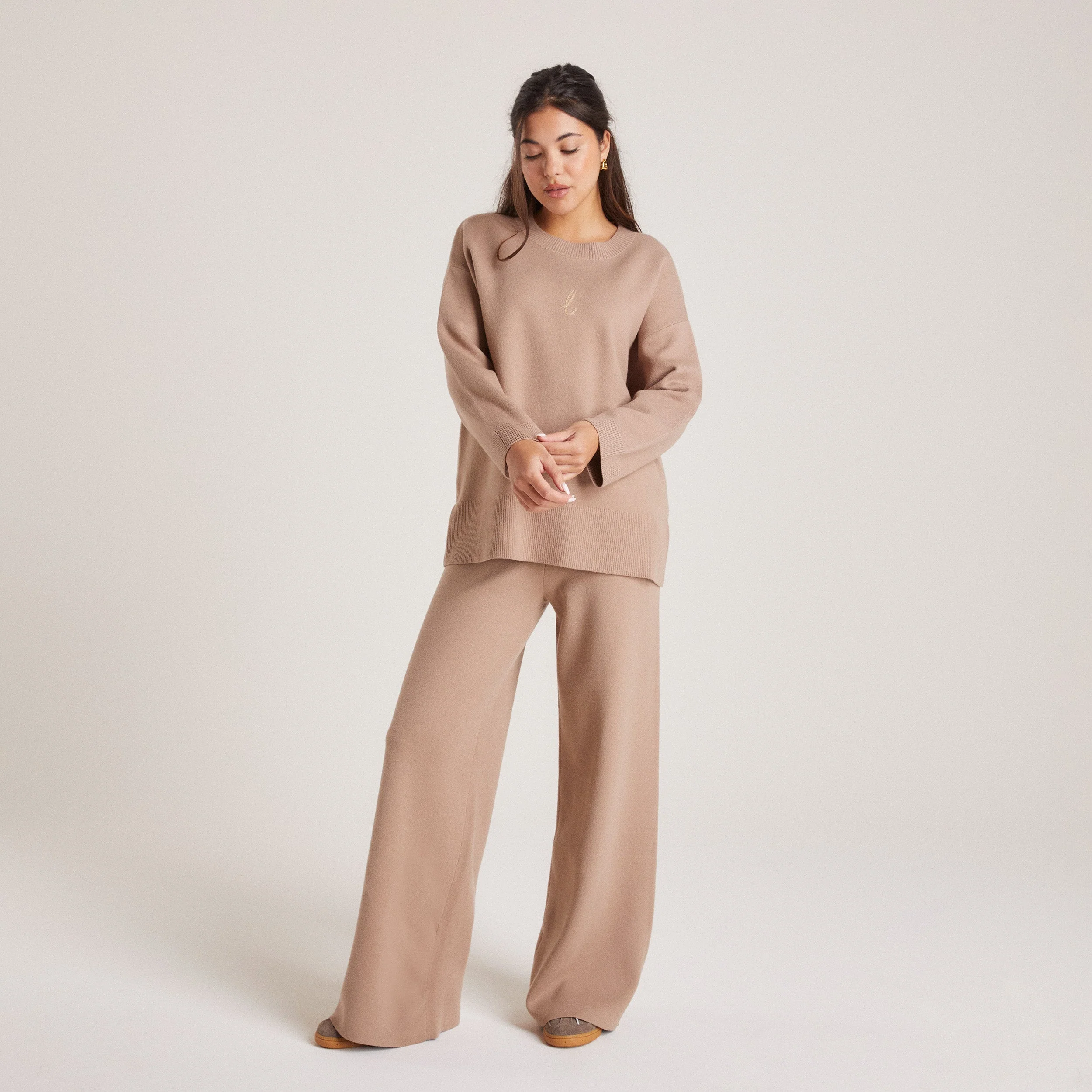 Knitted Crew Neck Jumper - Mink
