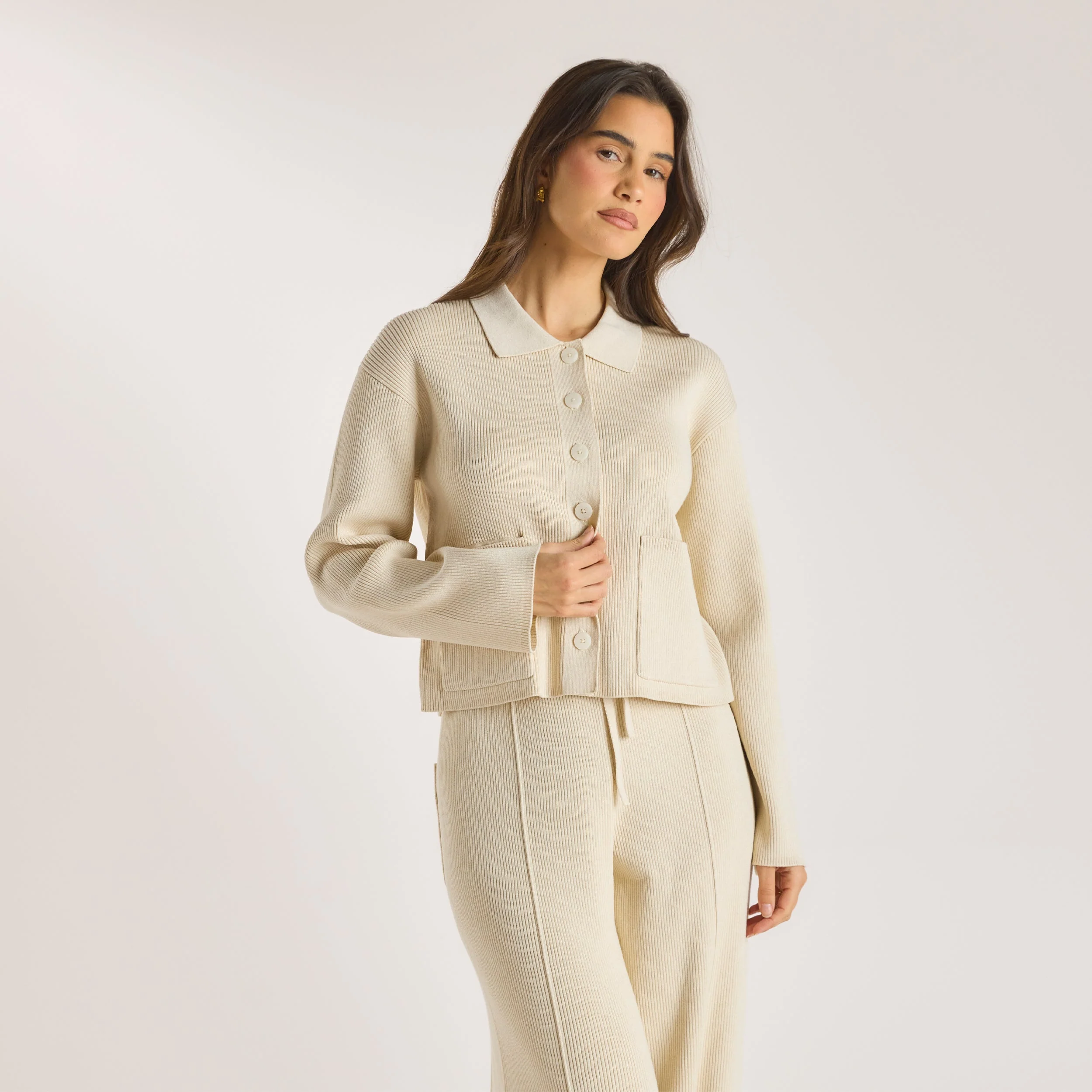 Knitted Oversized Shirt - Cream