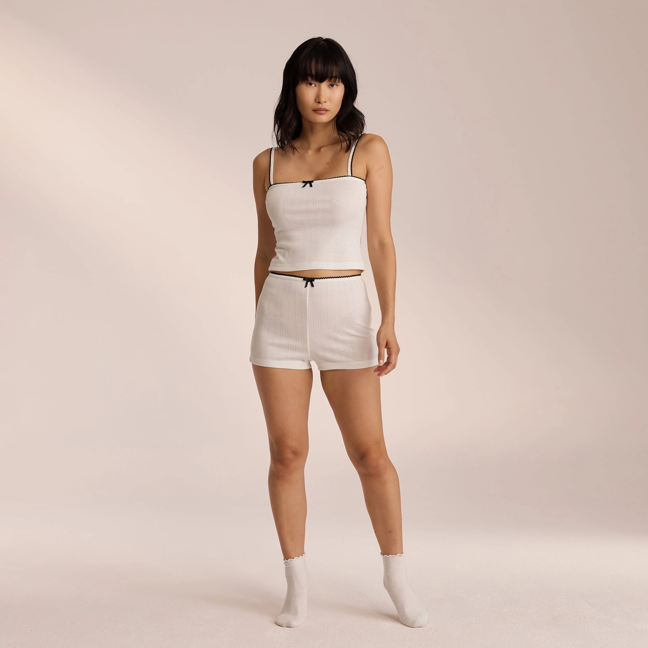 Pointelle Pajama Shorts - White