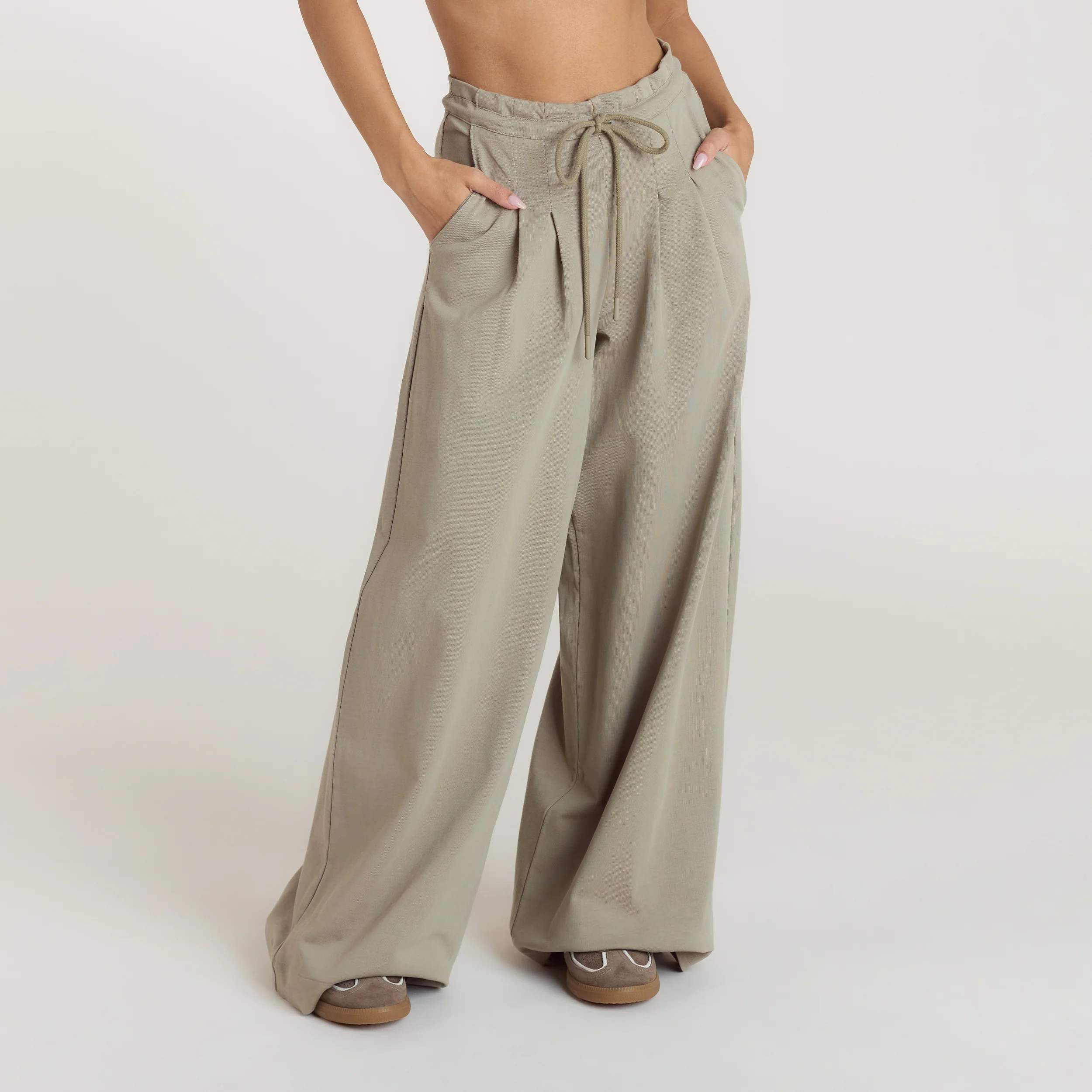 Pleated Wide Leg Trousers - Thyme