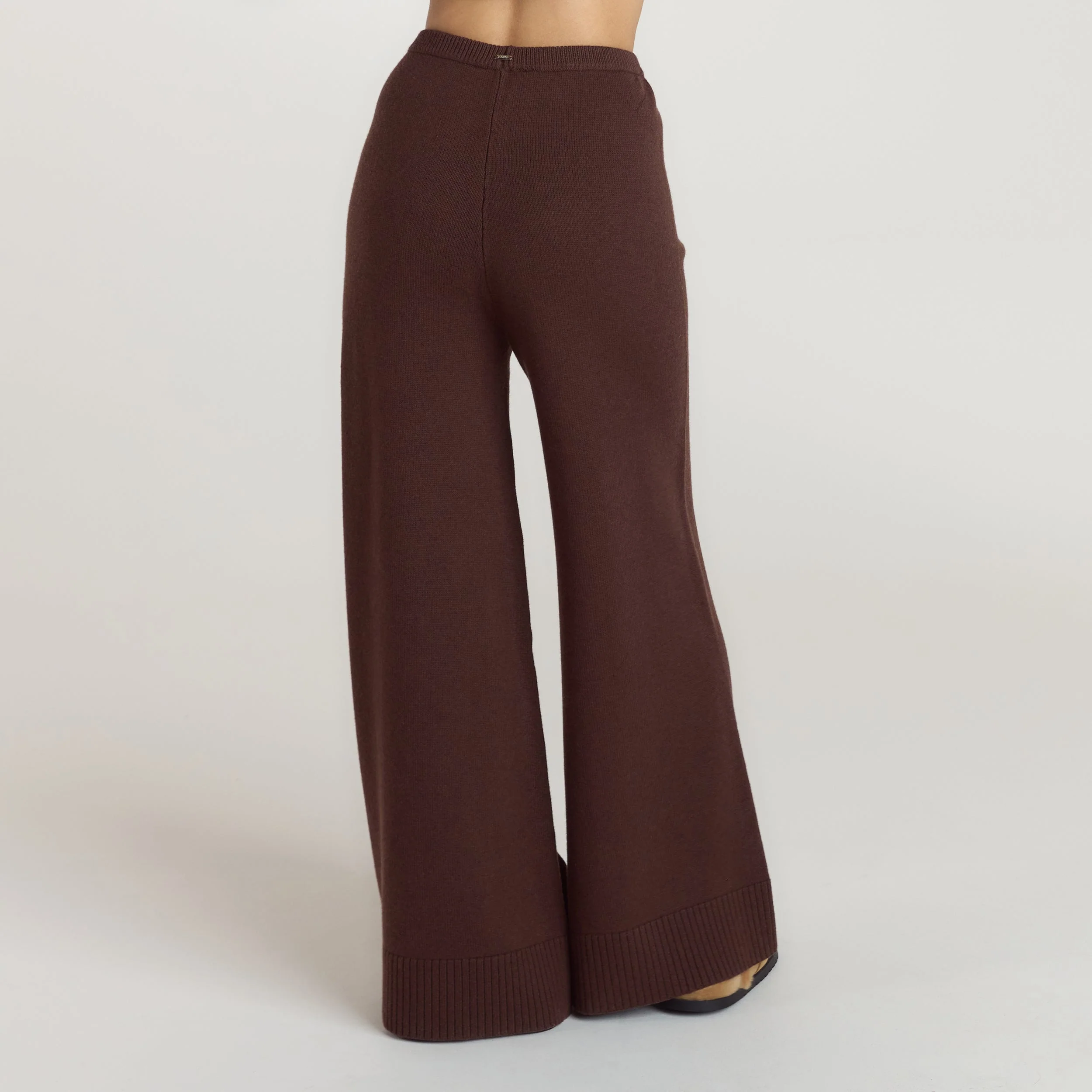 Ribbed Hem Knitted Trousers - Chocolate