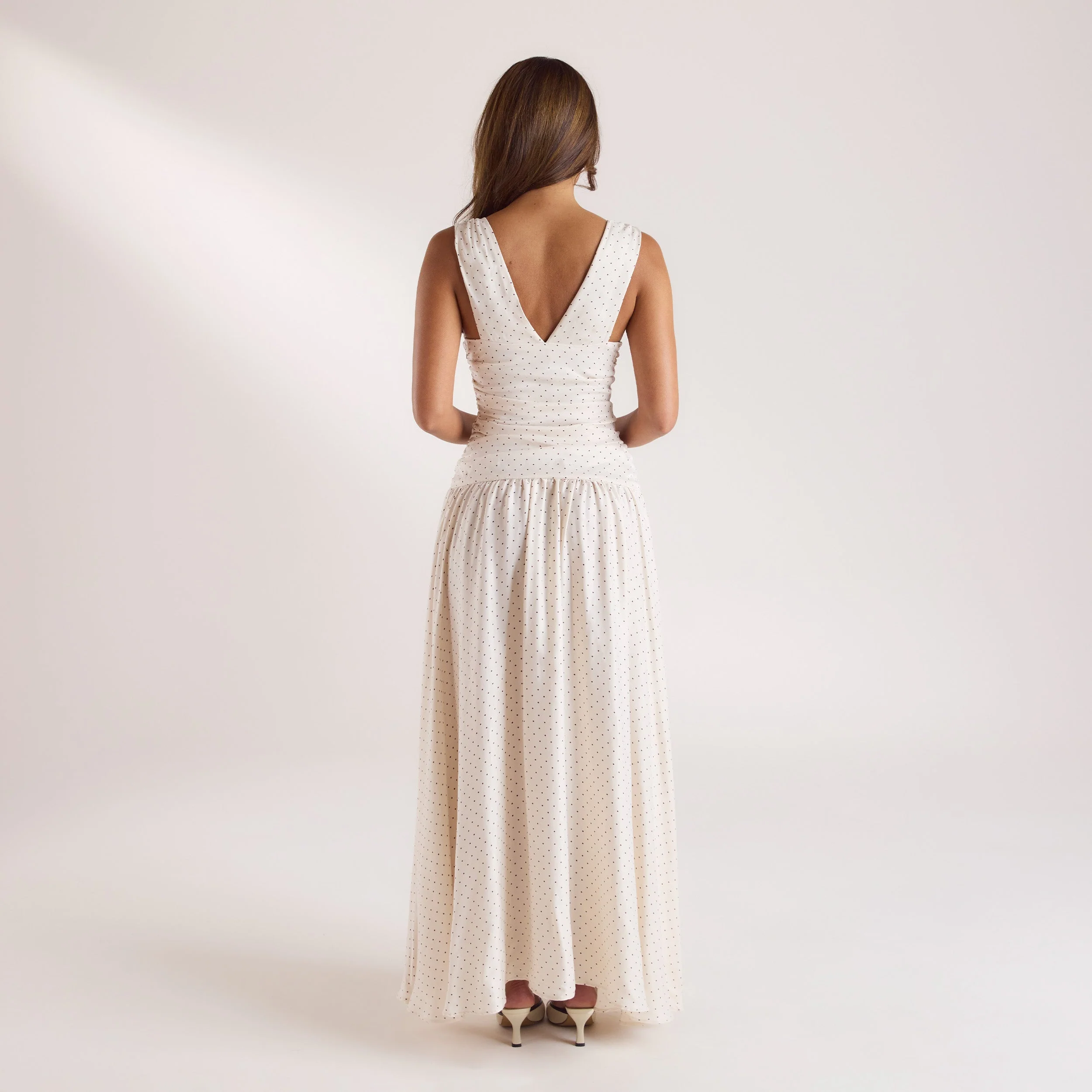 Cupro Blend Maxi Dress - White Polka Dot