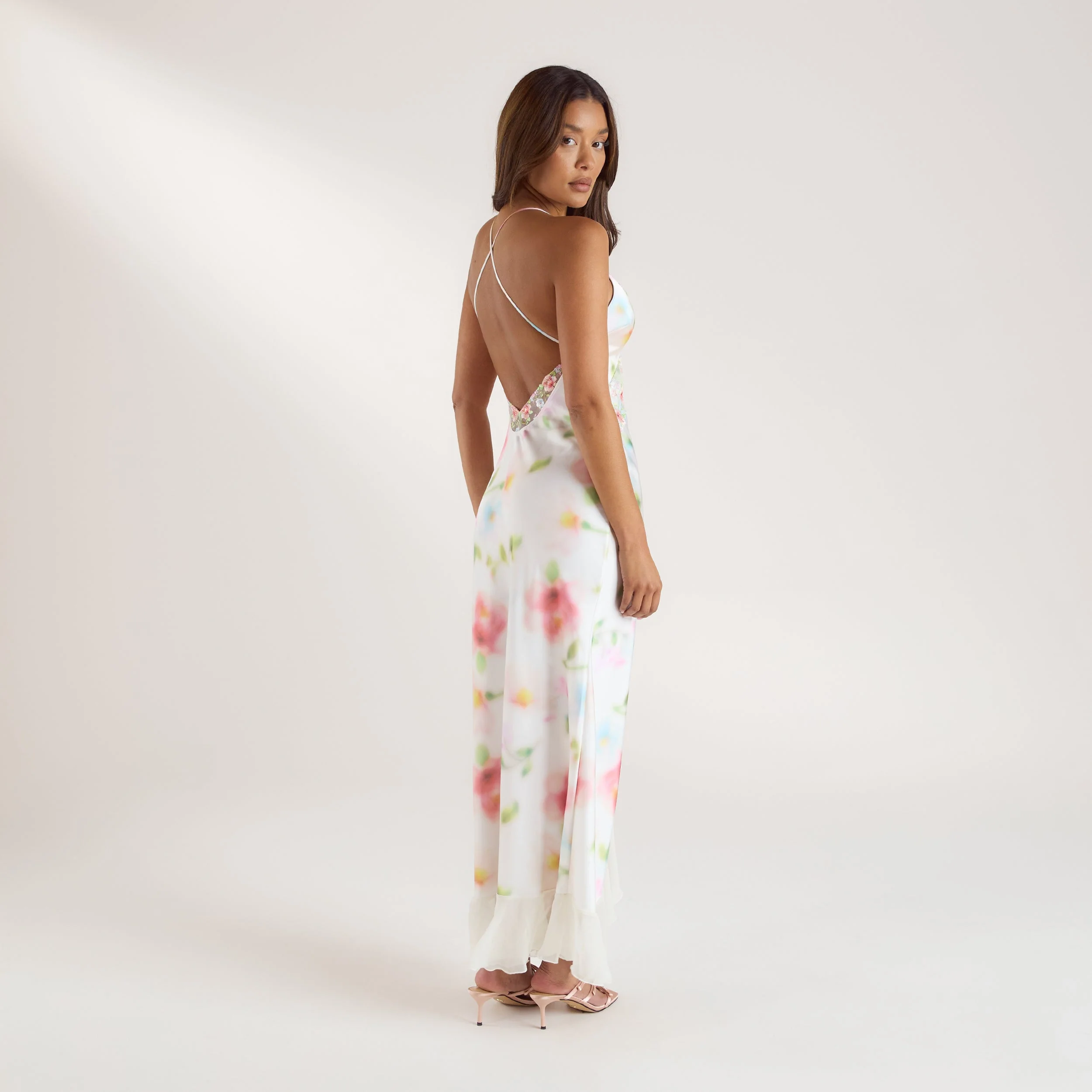 Aurora Printed Satin Maxi Dress - Floral Print