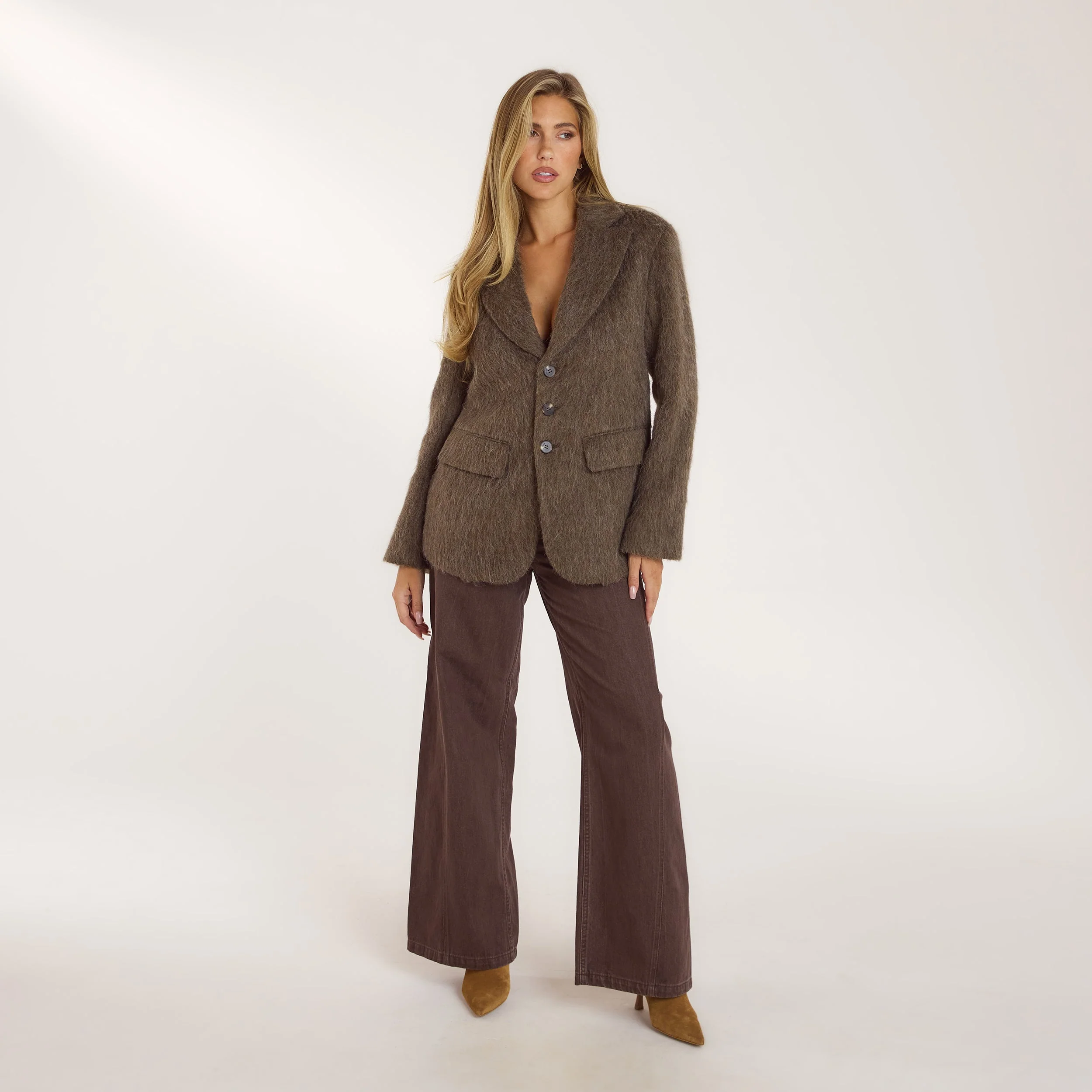 Oversized Wool Blend Blazer - Mink