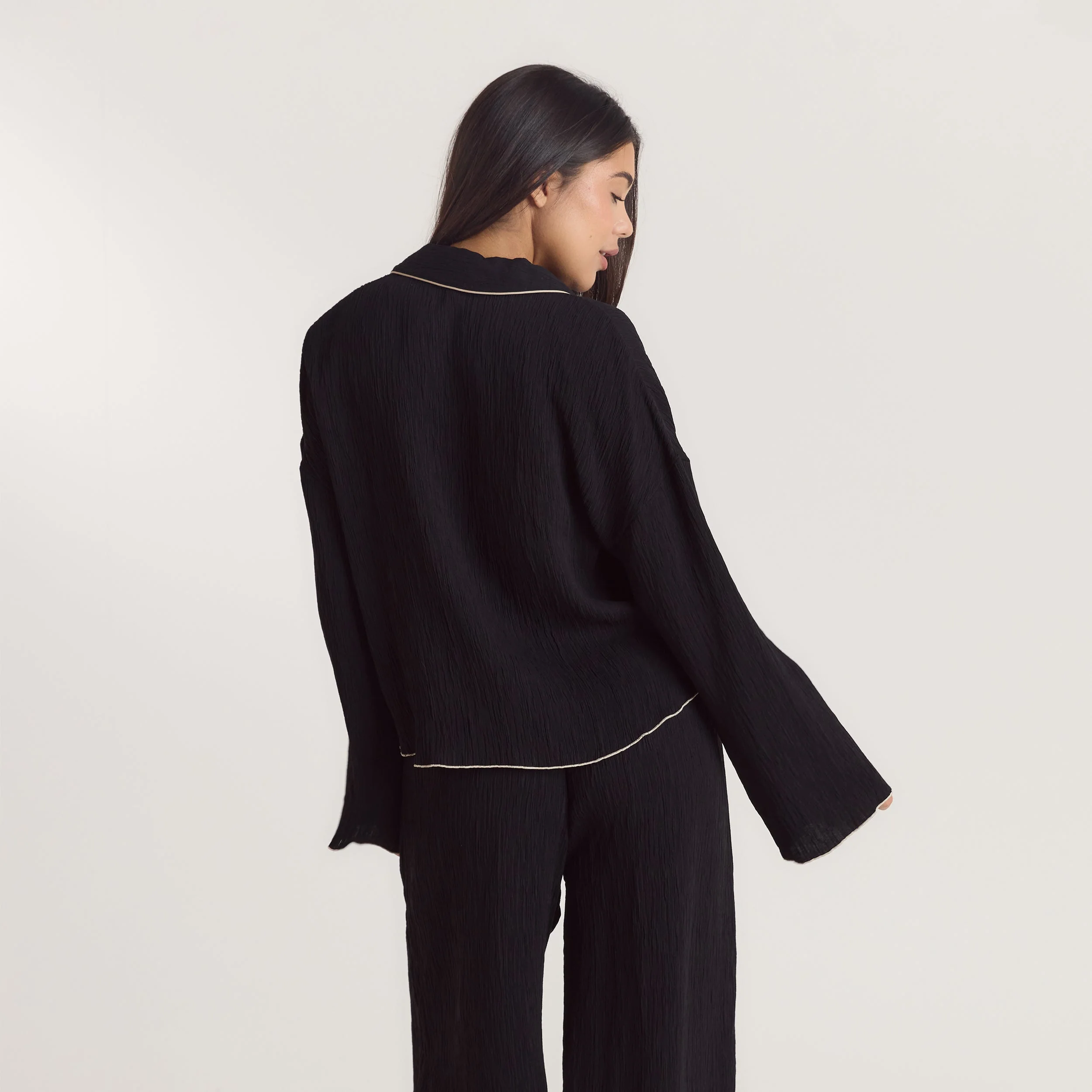 Crinkle Pajama Shirt - Black