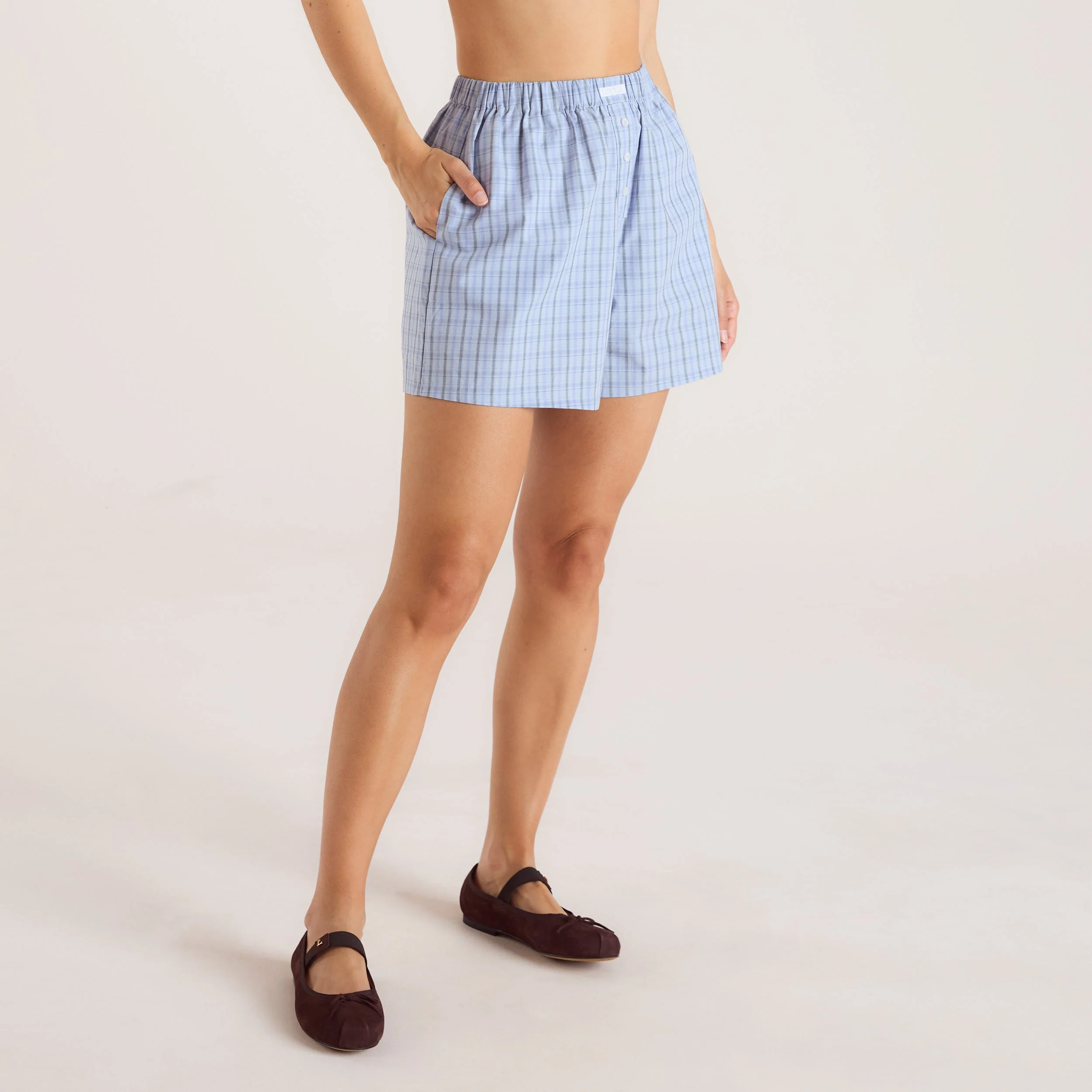 Checked Cotton Shorts - Blue