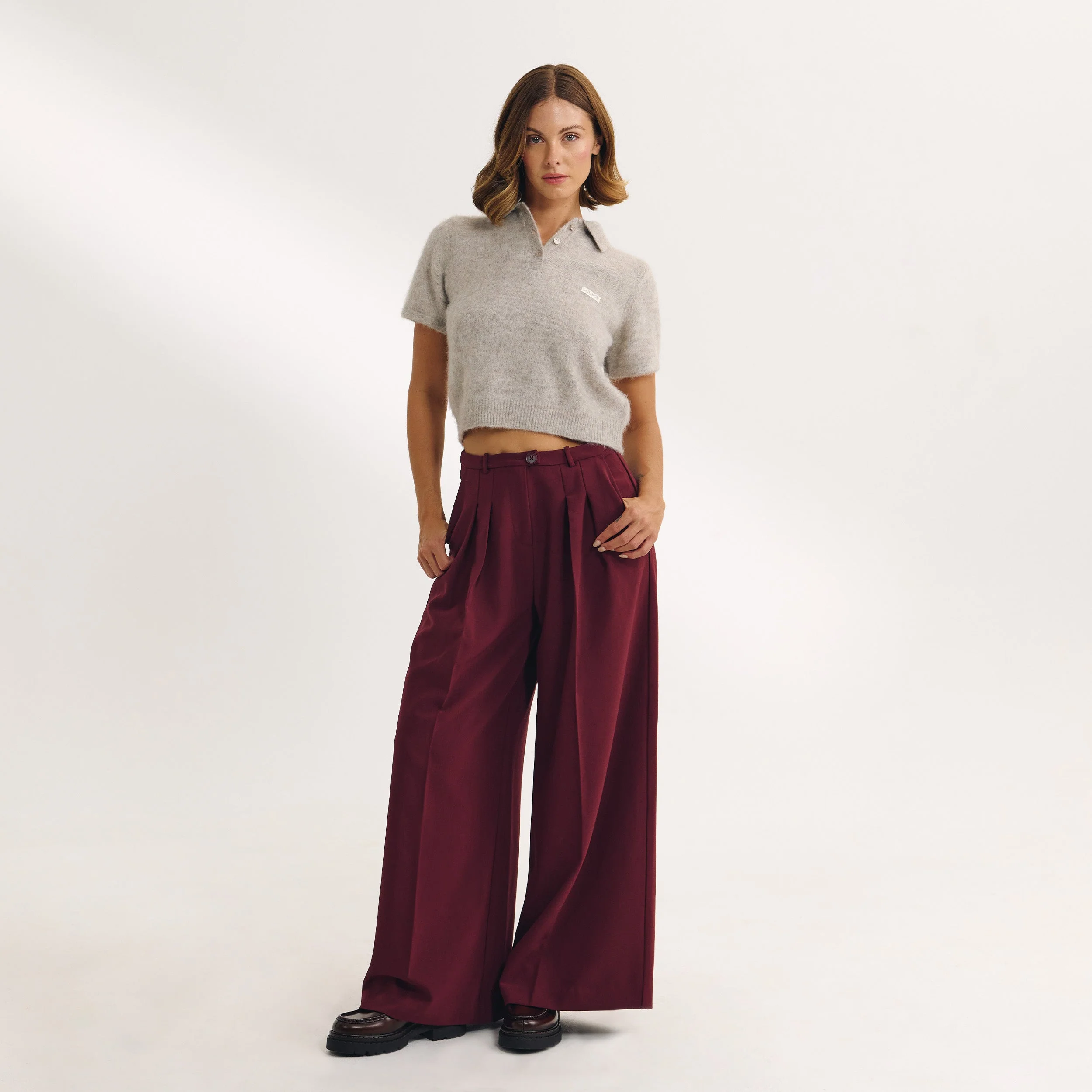 Wide-Leg Tailored Trousers - Cherry Lacquer