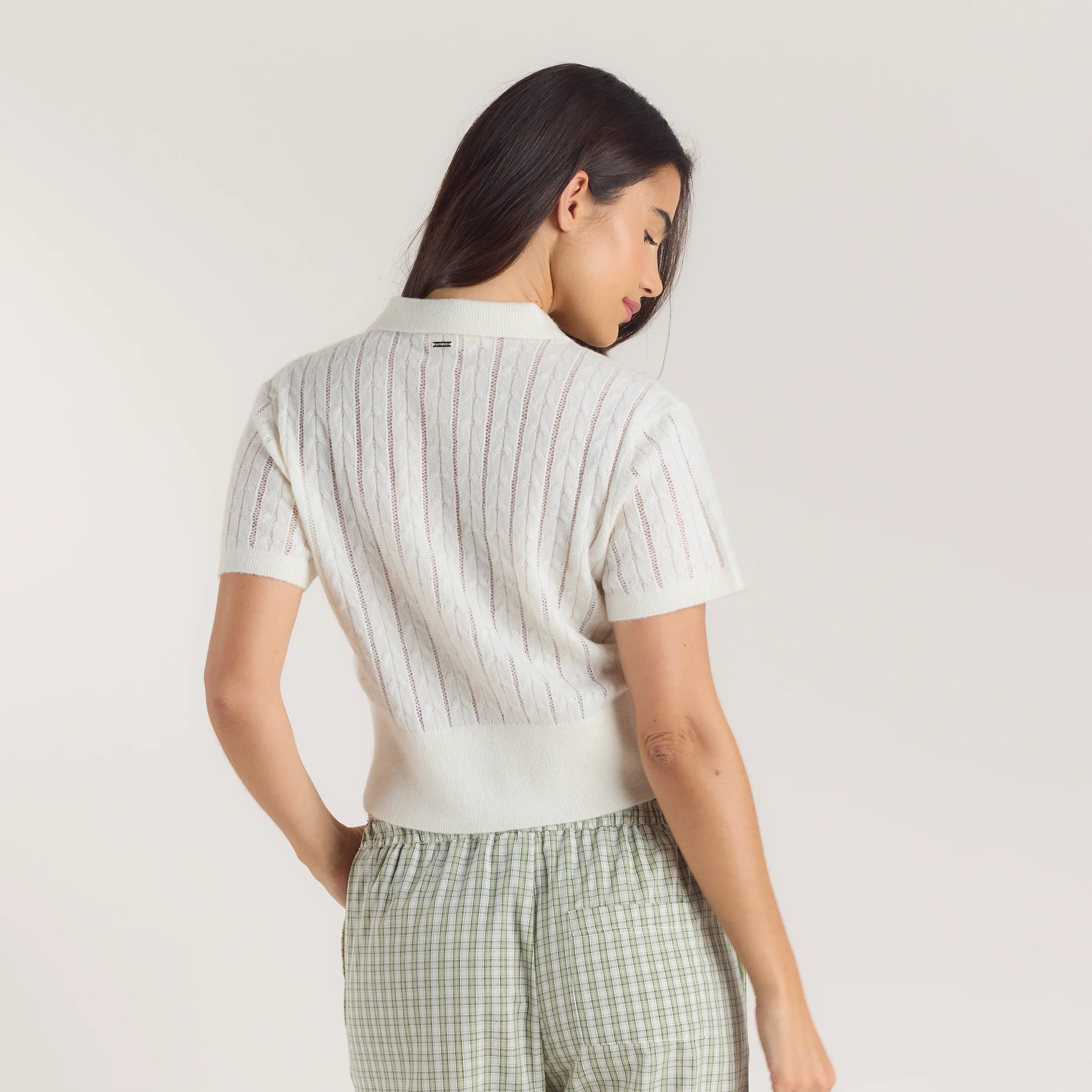 Sheer Knitted Polo Top - Cream