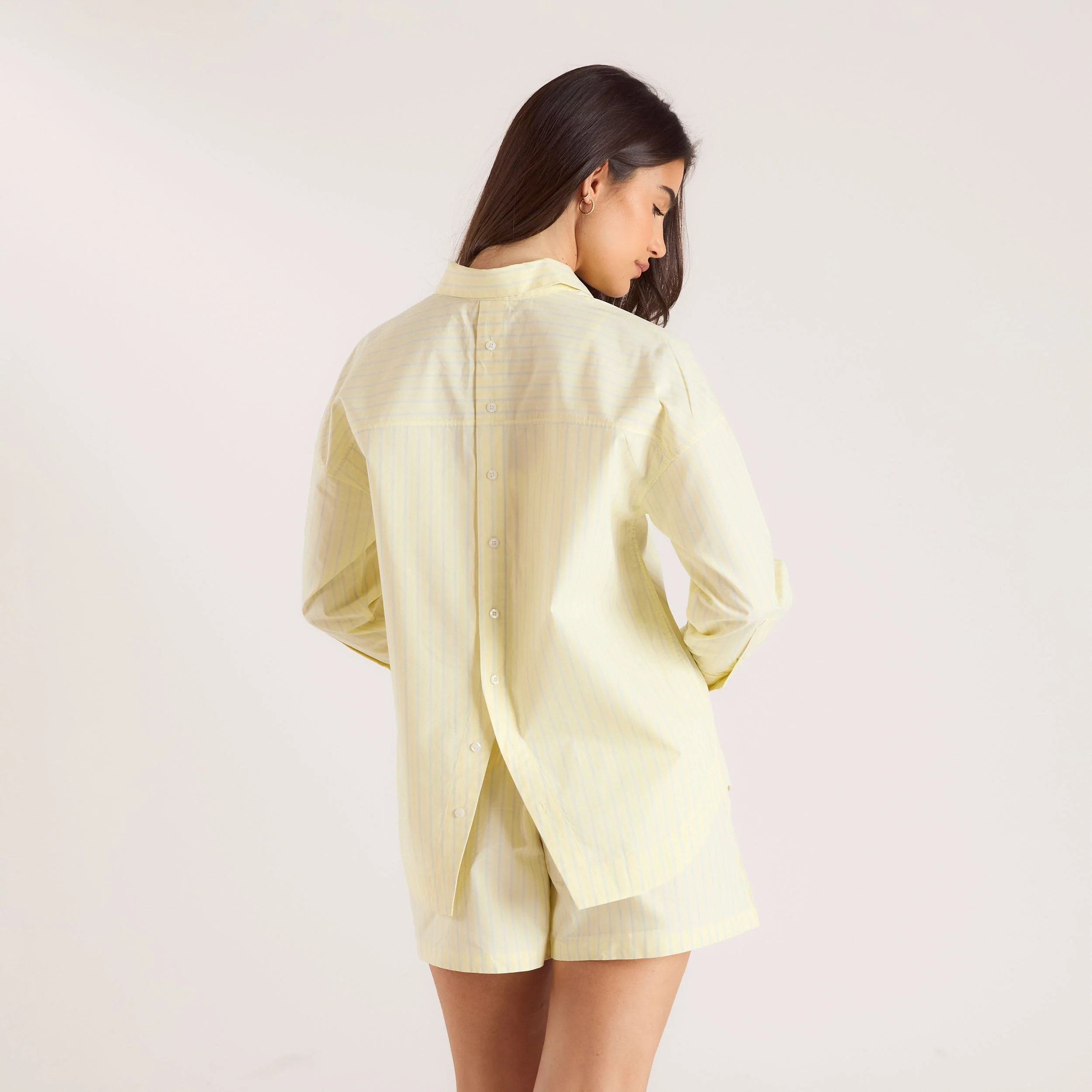 Oversized Striped Cotton Shirt - Yellow