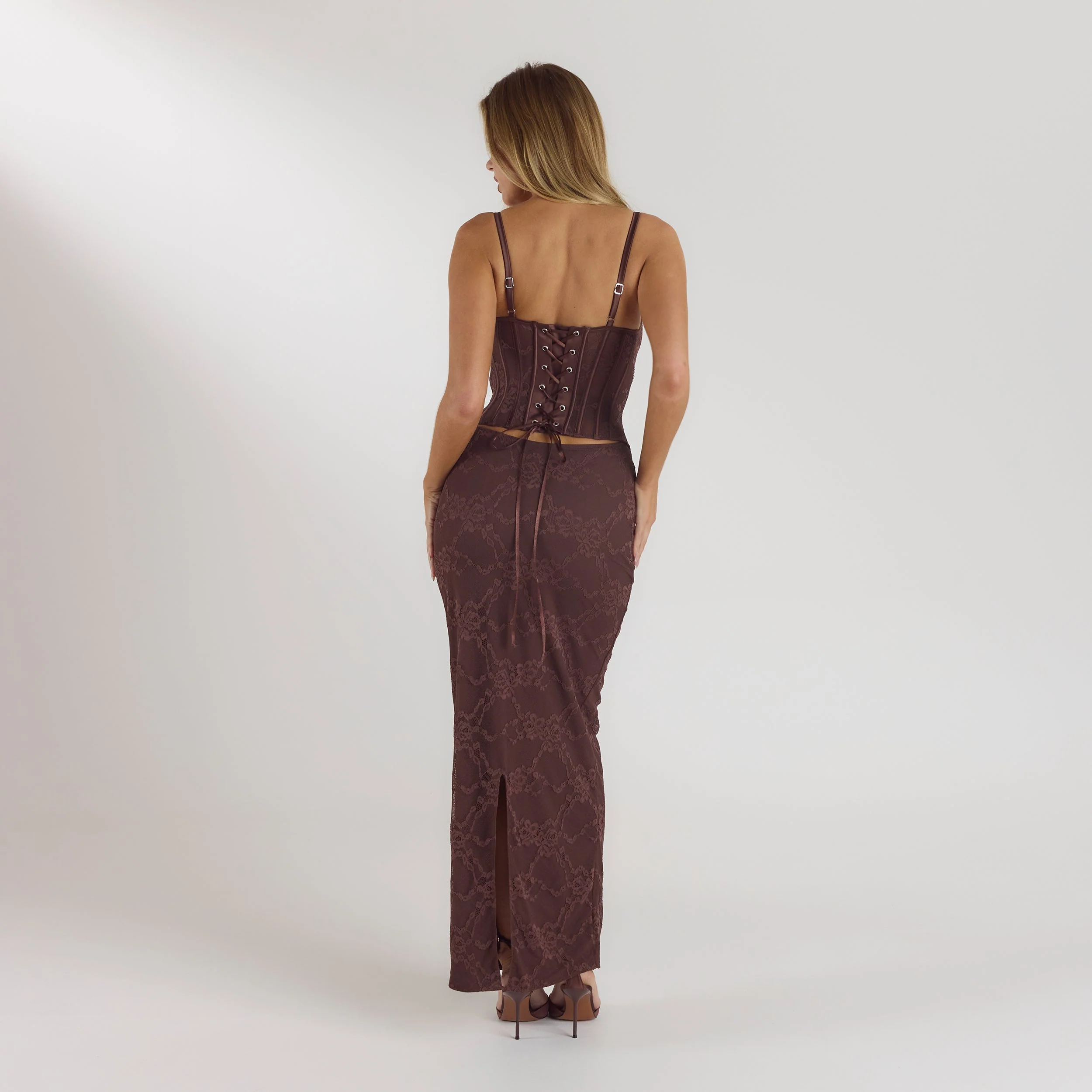 Blossom Maxi Dress with Bodysuit - Chocolate