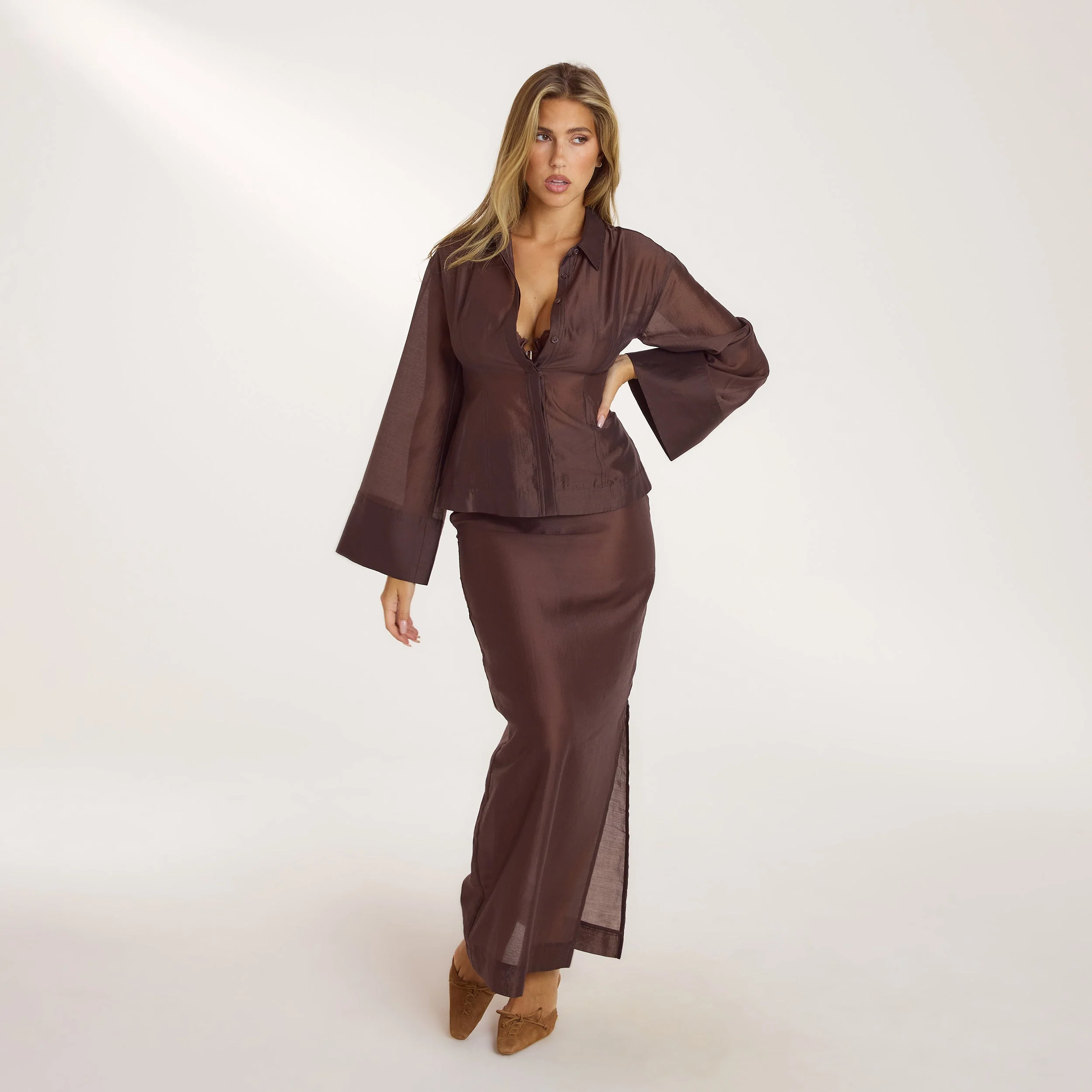 Sheer Maxi Skirt - Chocolate