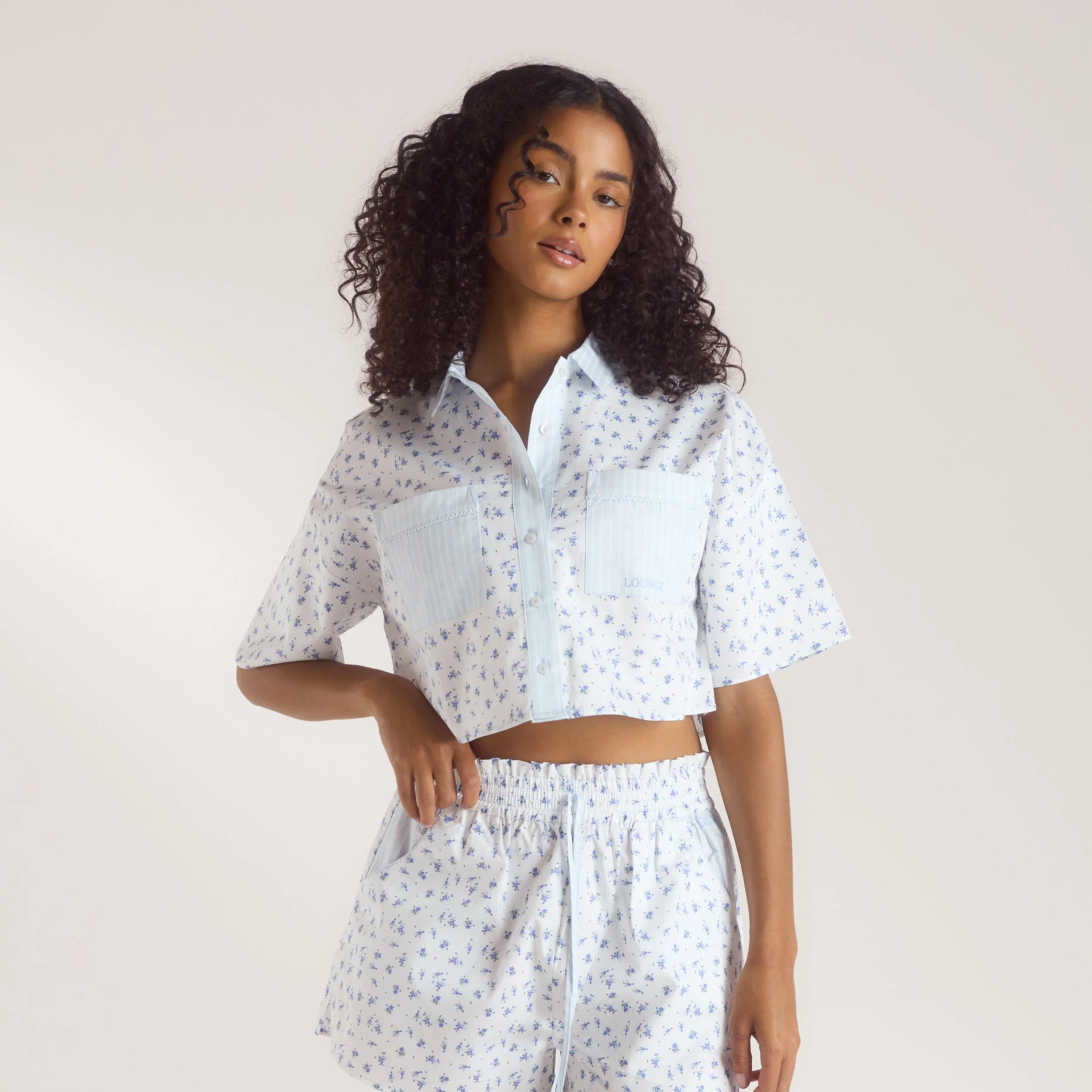 Bloom & Stripe Short-Sleeved Pajama Shirt - Blue