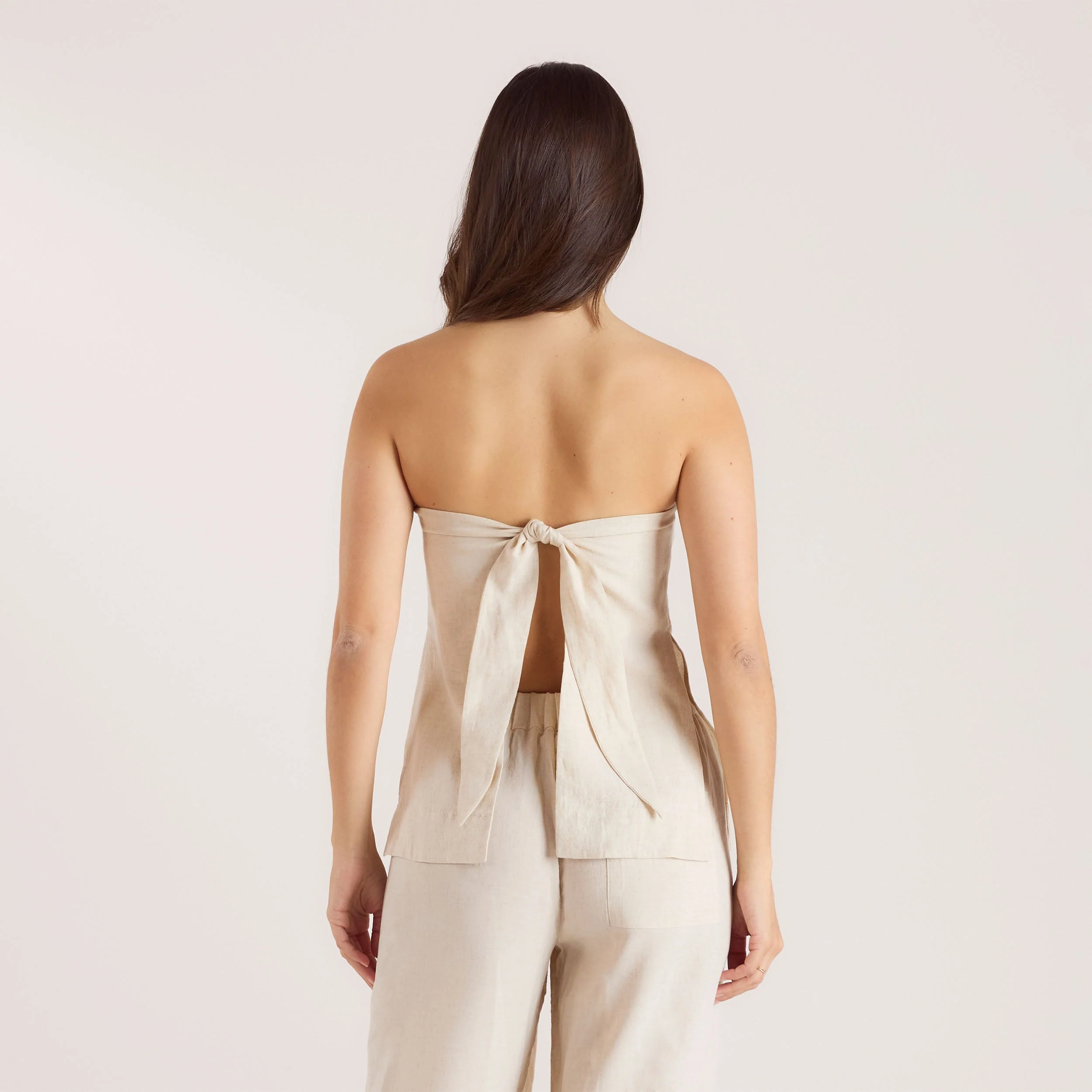Linen Blend Bandeau Top - Cream