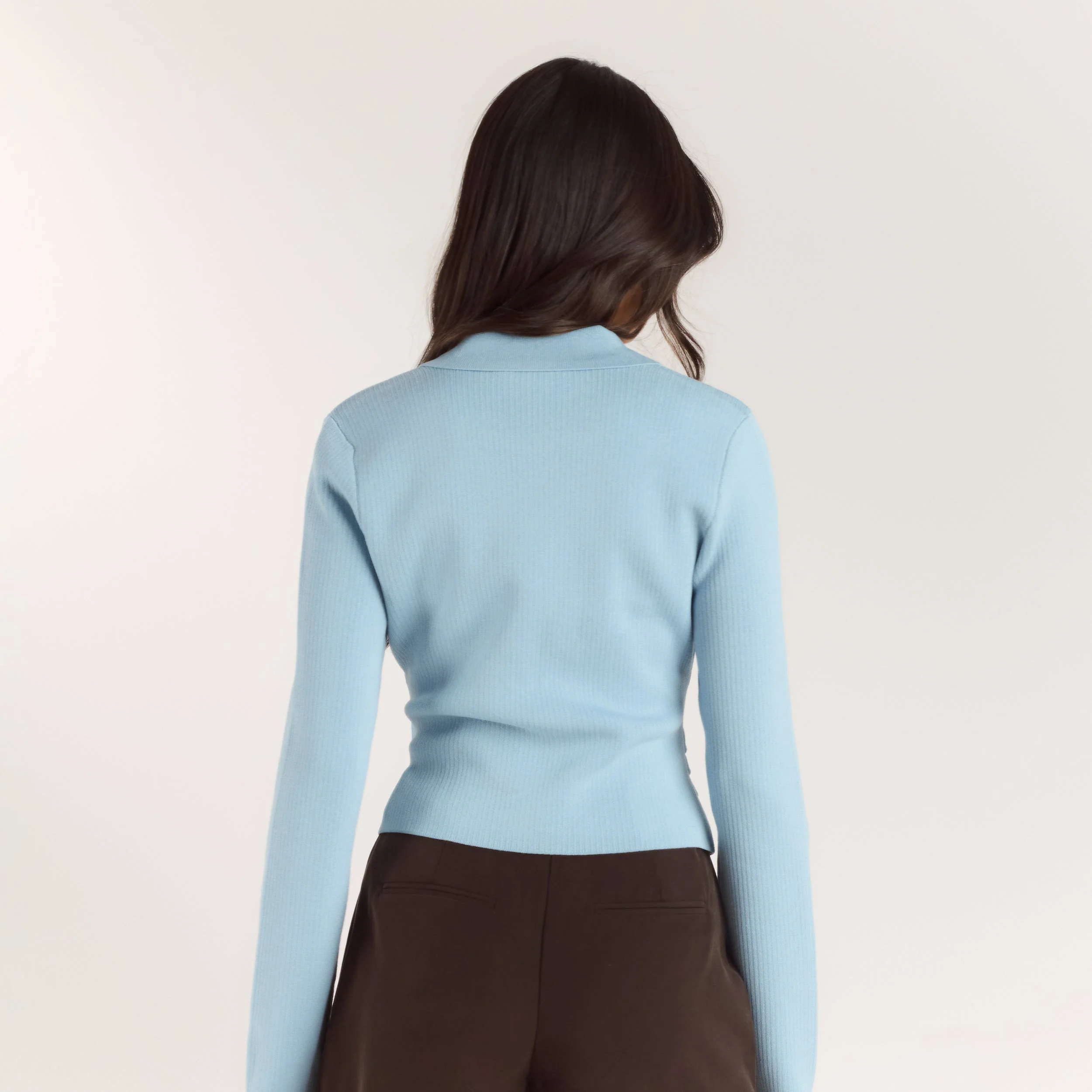 Ribbed Knitted Cardigan - Light Blue