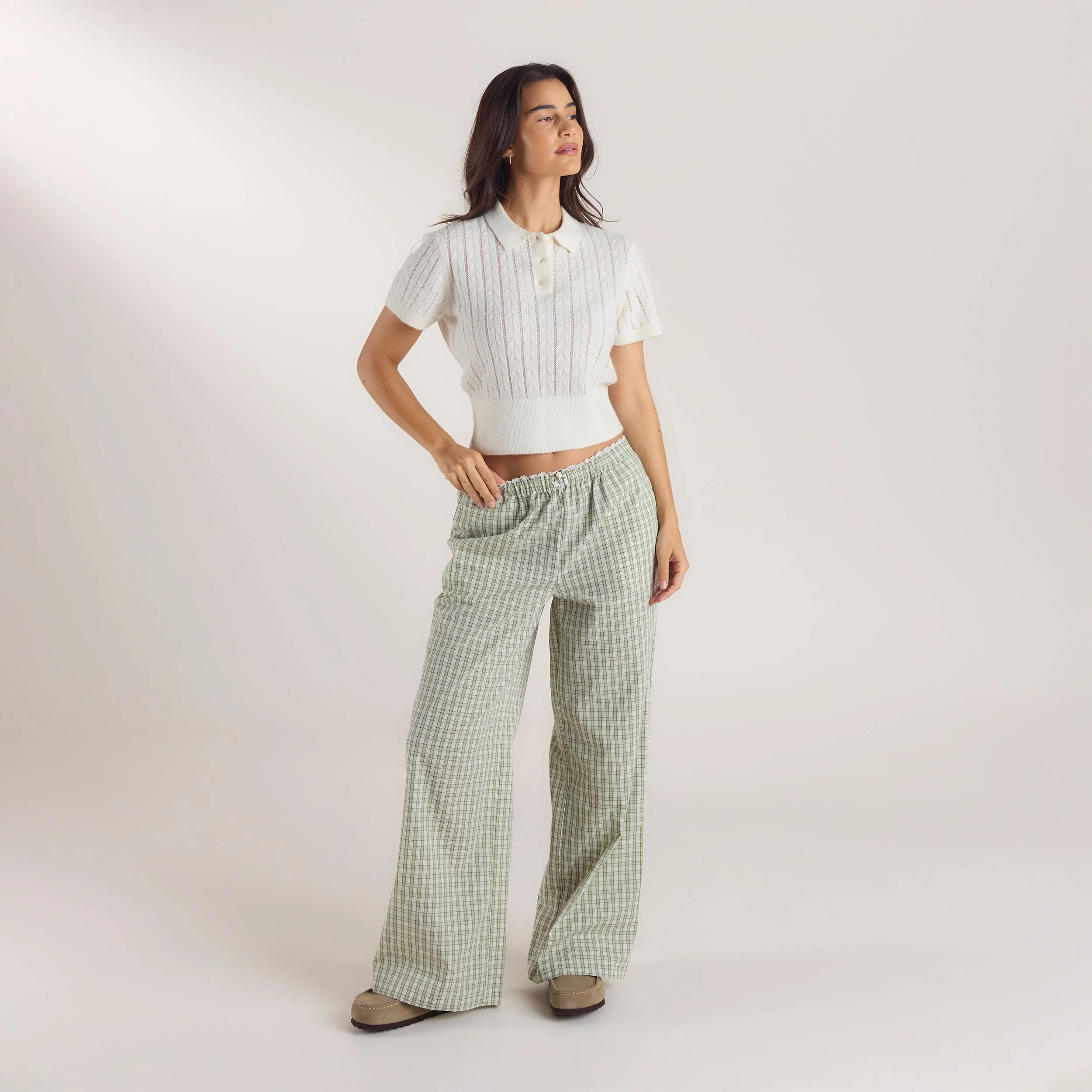 Check Cotton Pants - Green