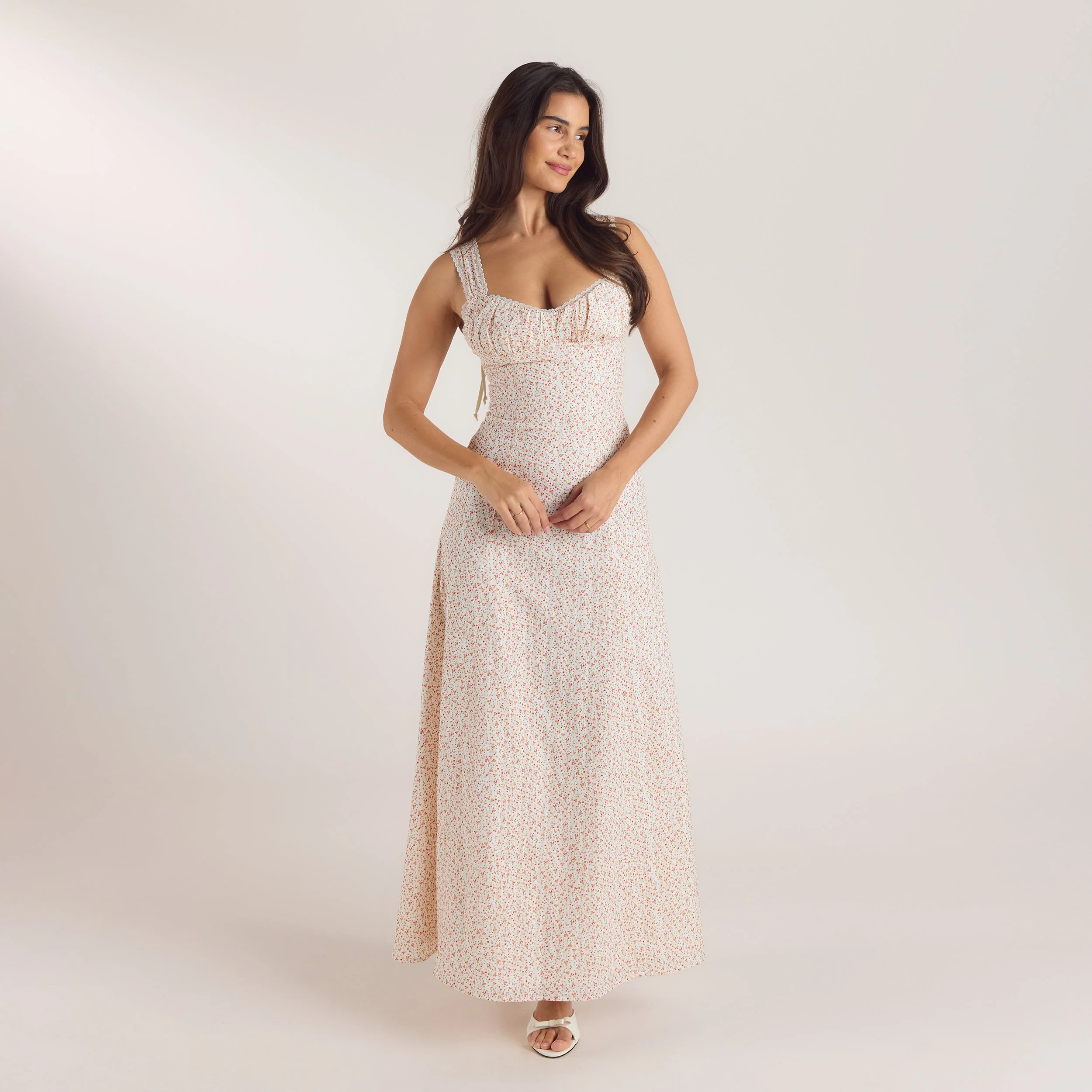 Corset Back Maxi Dress - Cream Floral