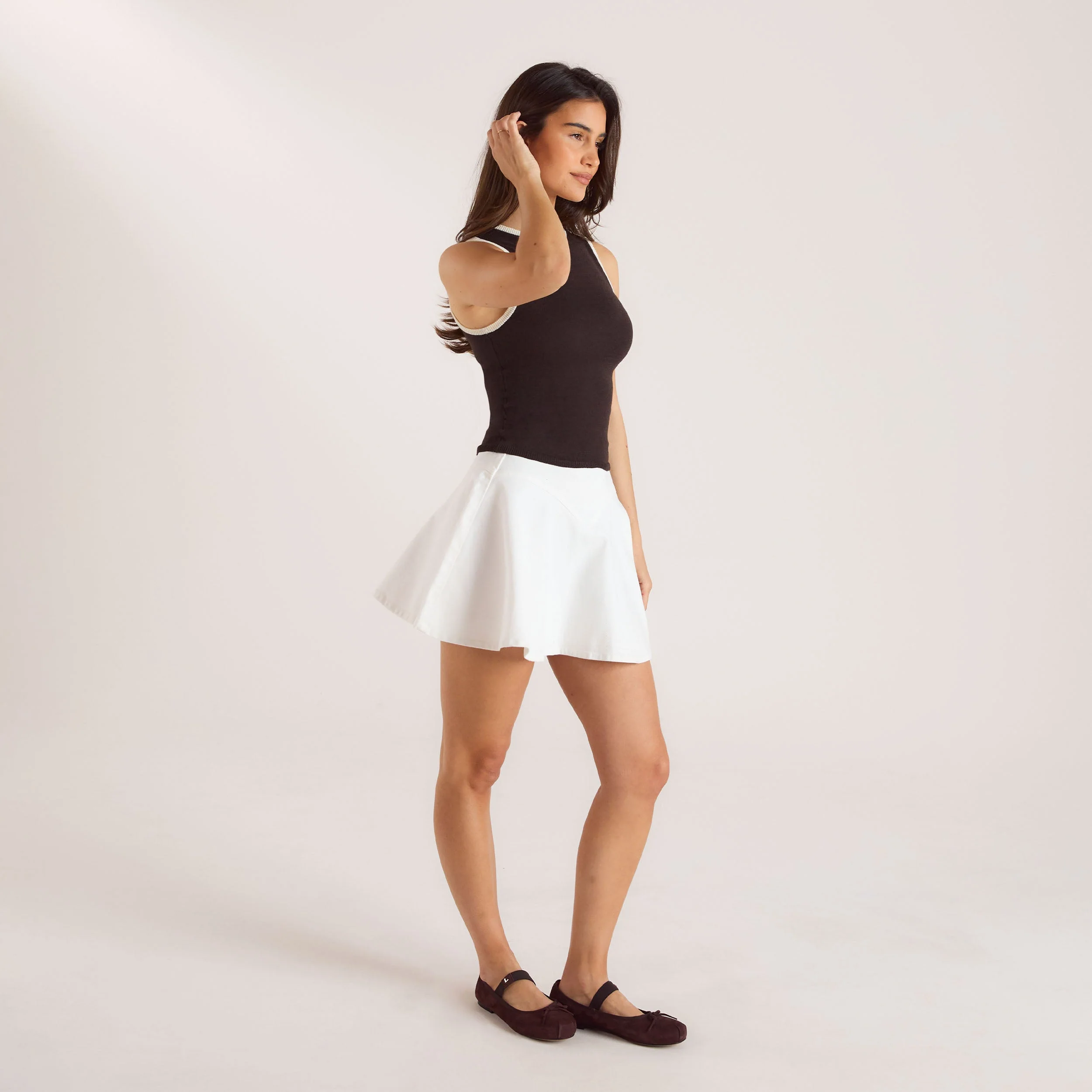 High-Waisted Denim Skirt - White