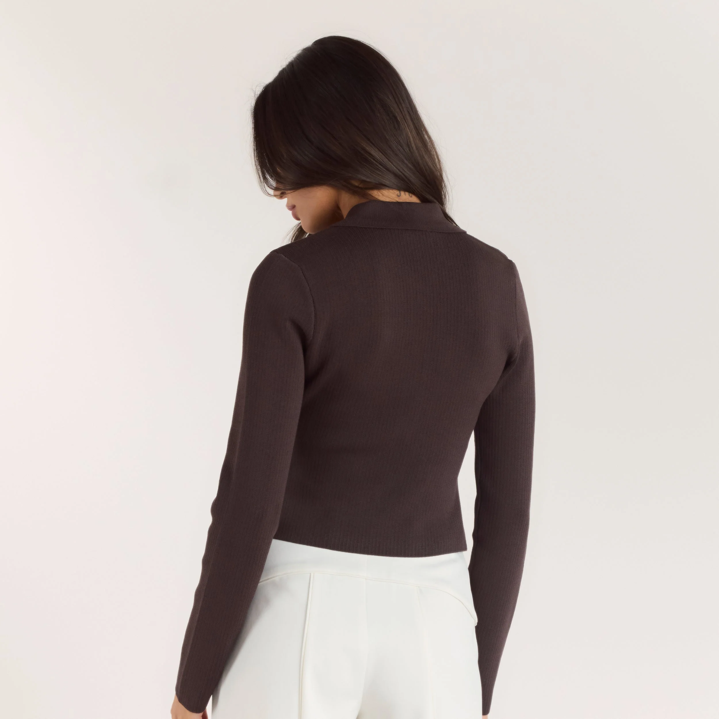 Ribbed Knitted Cardigan - Chocolate