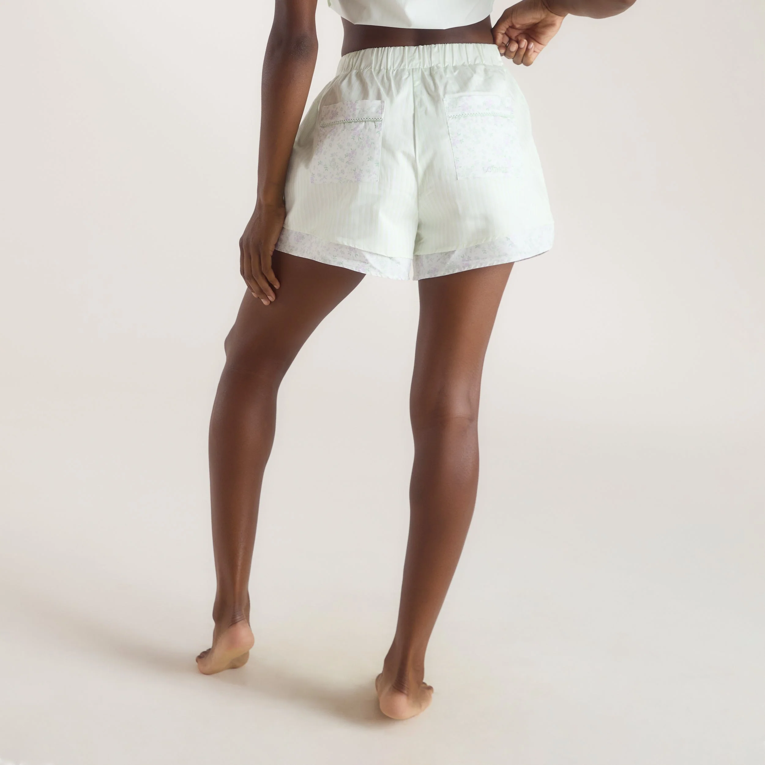 Bloom & Stripe Pajama Shorts - Sage